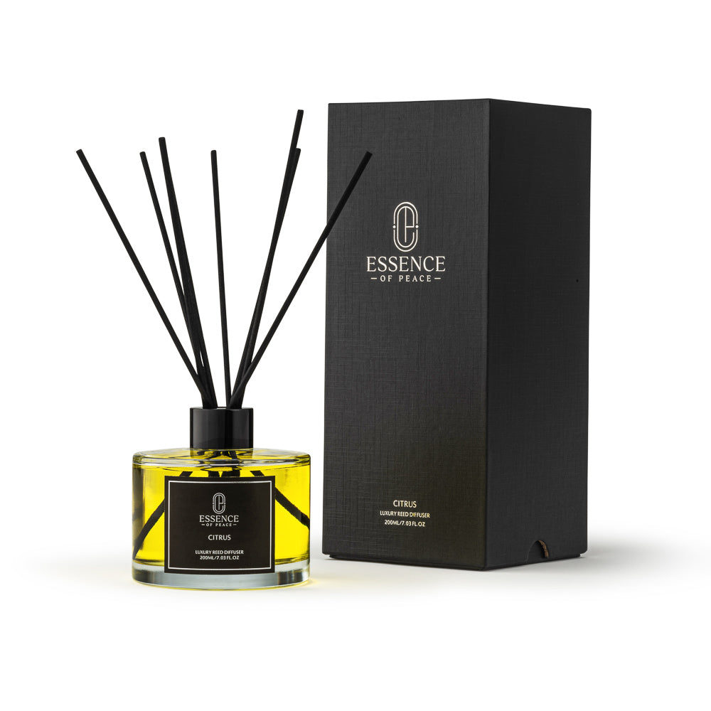 The item is an Essence of Peace Citrus Reed Diffuser. 