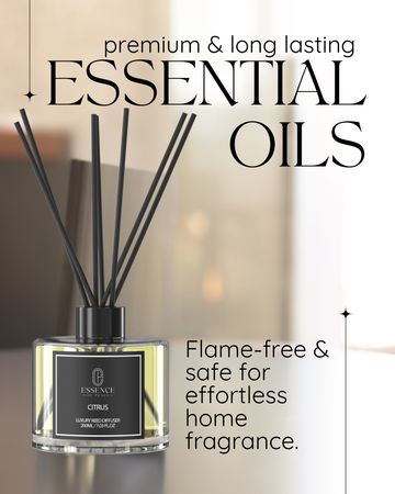 The image features an Essence of Peace Citrus Reed Diffuser.